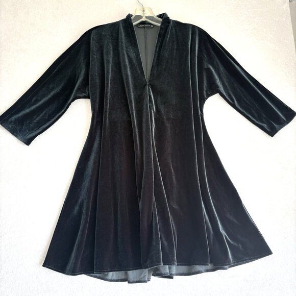 ZARA WOMAN Dress Size M Dark Green Velvet V-neck Oversized Minimalist A-line - Picture 1 of 10
